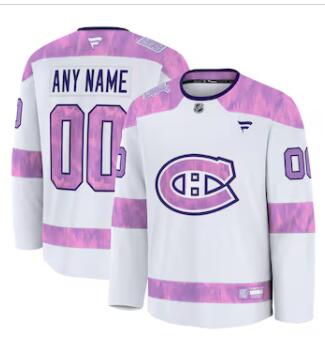 Men's Montreal Canadiens Custom Fanatics White 2024 Hockey Fights Cancer Practice Jersey